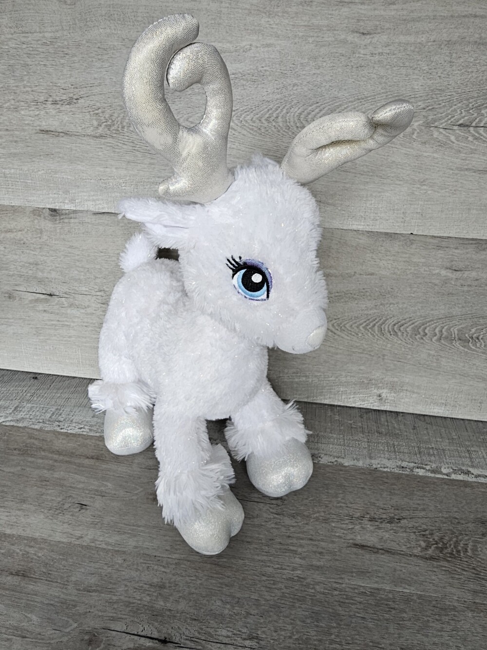 BABW Build-A-Bear Glisten Sparkly White Reindeer Plush Stuffed Animal Deer